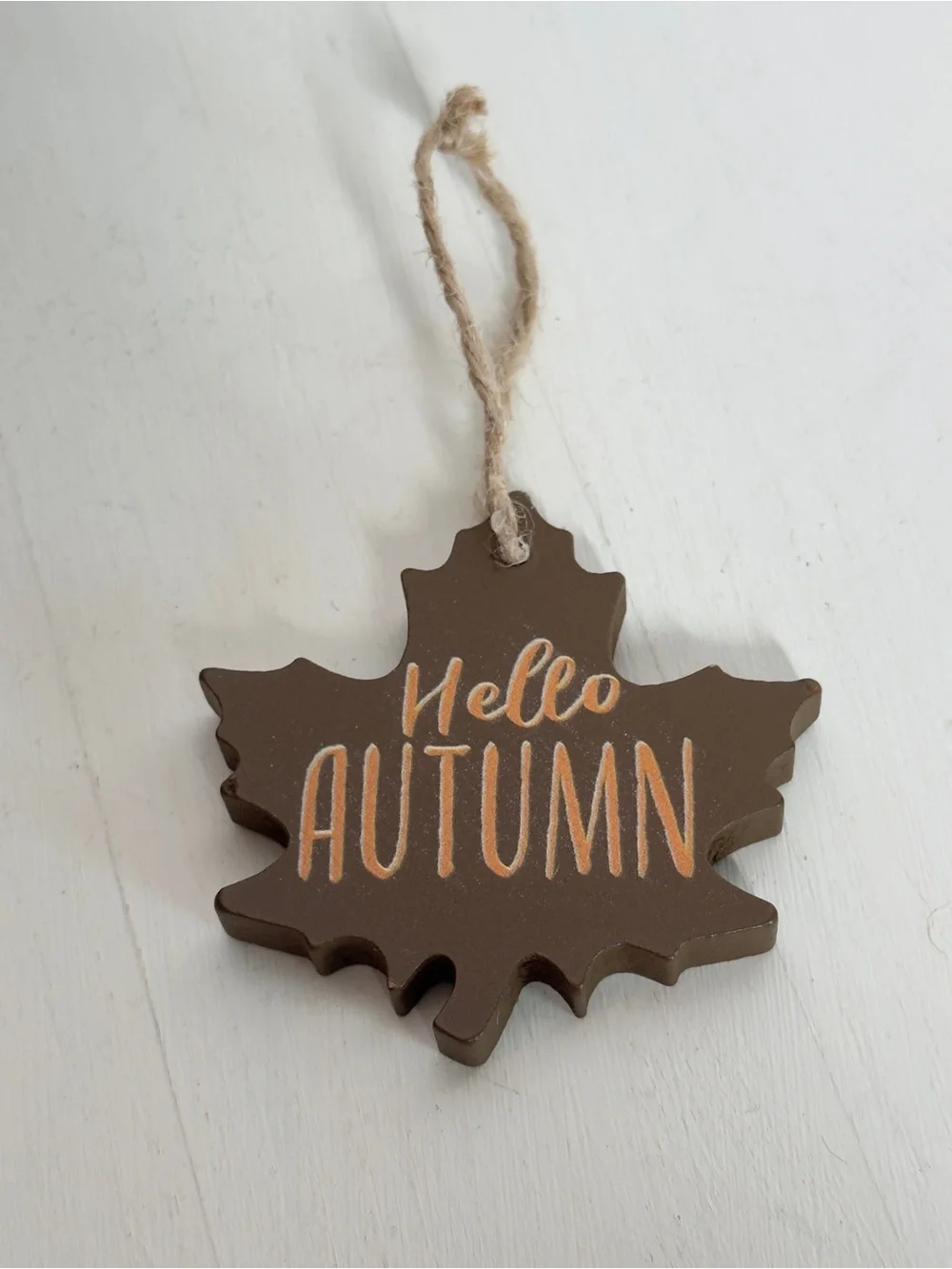 Hello Autumn Leaf Wood Ornament